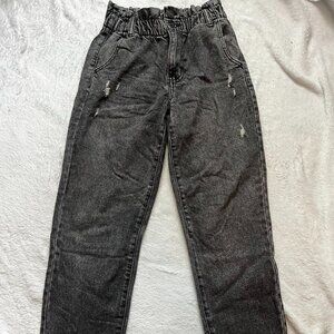 Clack Distressed Double Button Straight Leg Jeans with Pockets